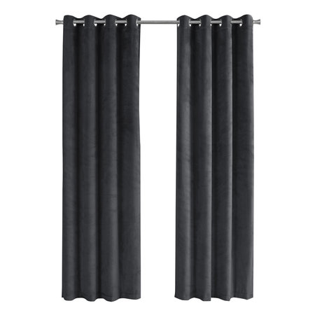 MONARCH SPECIALTIES Curtain Panel, 2pcs Set, 54"W X 84"L, Grommet, Living Room, Bedroom, Kitchen, Velvet, Grey I 9823